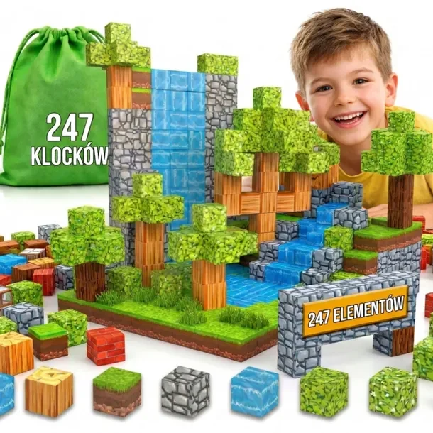 Klocki Magnetyczne 247 sztuk 3D Bloki Konstrukcyjne Sześciany Zestaw Pixele