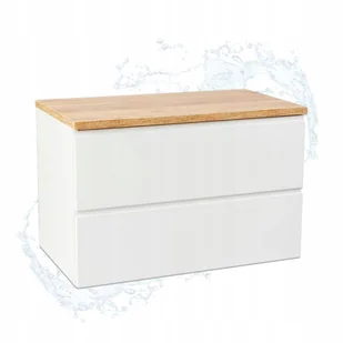 Biała Szafka Łazienkowa Front Połysk z Blatem Dąb Złoty 100 x 46 x 50 cm - Szafki łazienkowe - miniaturka - grafika 1