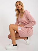 Bluzki damskie - Tunika sportowa / dresowa jasny różowy sukienka codzienna kaptur rękaw długi długość przed kolano troczki kieszenie - miniaturka - grafika 1