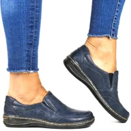 Półbuty damskie - DAMSKIE PÓŁBUTY NA KOTURNIE Z GUMKĄ UNISOFT 7021 GRANATOWE - miniaturka - grafika 1