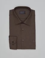 Koszule męskie - Męska koszula flumeri 00517 brąz slim fit - miniaturka - grafika 1