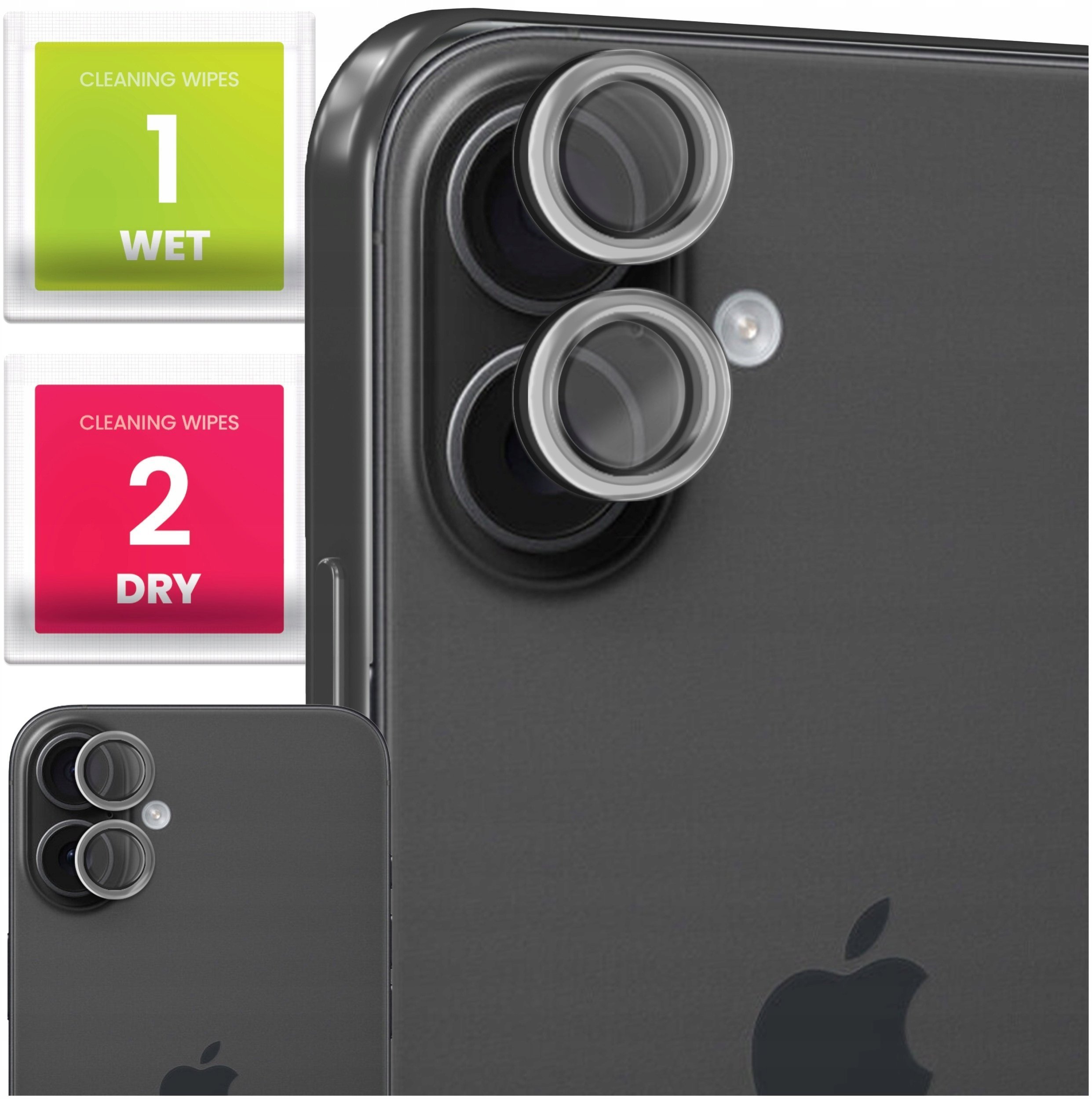 2x Szkło Na Aparat Do Apple iPhone 16 / 16 Plus Na Obiektywy, Srebrne, 9H