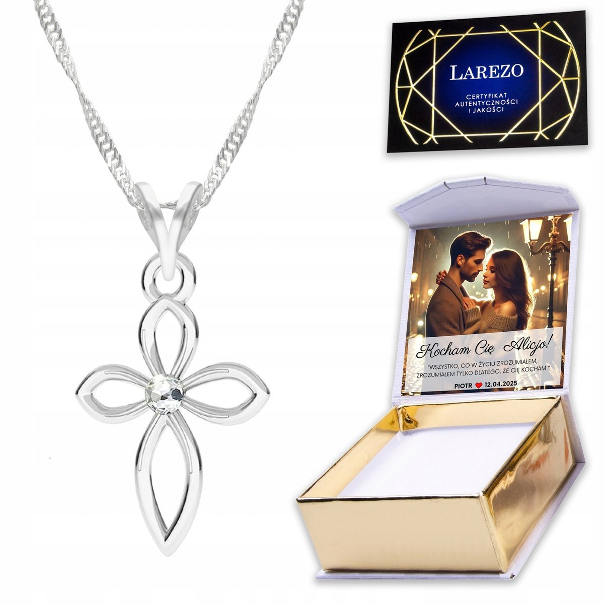 Naszyjnik Srebrny 925 Krzyż Krzyżyk Wiara Religia Cross z Krzyżem + NADRUK