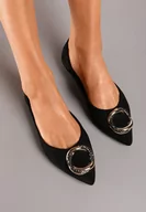 Baleriny - Czarne Płaskie Balerinki Ozdobione Aplikacją o Złotym Wykończeniu Edolia - miniaturka - grafika 1