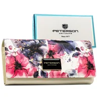 Portfele - Portfel damski duży poziomy ze skóry naturalnej i ekologicznej PETERSON kolorowy modny w kwiaty rozbudowany i pojemny ochrona kart RFID STOP bilon n.. - miniaturka - grafika 1