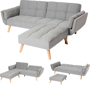 Sofa rozkładana HWC-K18 z otomaną, sofa rozkładana dla gości, funkcja spania 218x175cm ~ tkanina/tekstylia jasnoszary - Sofy i kanapy - miniaturka - grafika 1