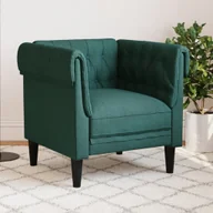 Fotele - vidaXL Fotel Chesterfield, ciemnozielony, obity tkaniną - miniaturka - grafika 1