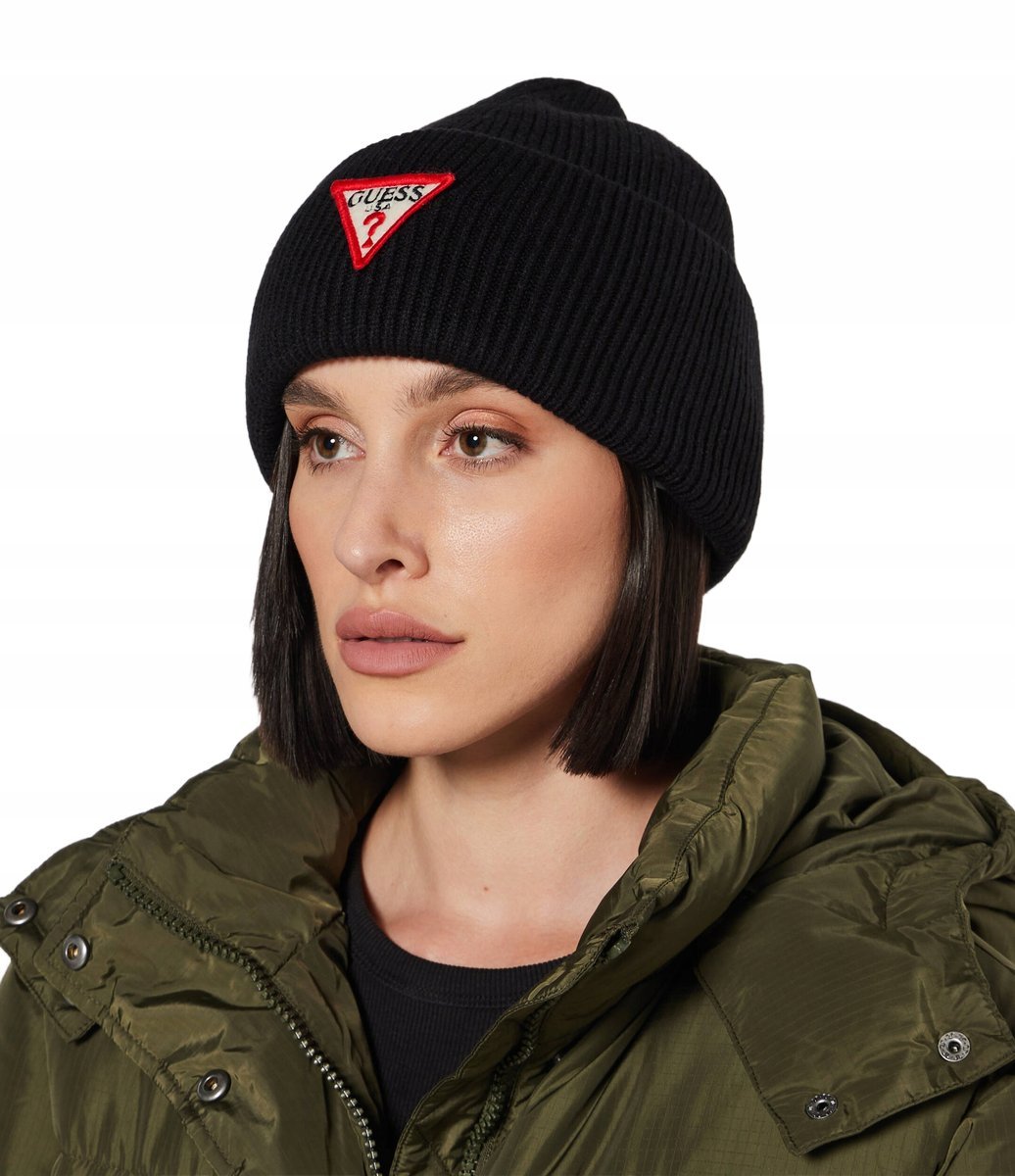 GUESS CZAPKA ZIMOWA DAMSKA CZARNA Z LOGO BEANIE M 1GŁA