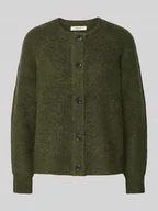 Swetry damskie - Kurtka o kroju regular fit z dzianiny z mieszanki wełny z dodatkiem wełny z alpaki model ‘LULU’ - miniaturka - grafika 1