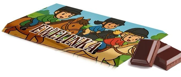 Czekolada personalizowana z imieniem - motyw jeźdźców i koni dla dzieci