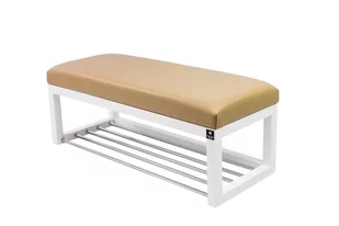 Ławka na buty LPG-4 85cm EMRAWOOD drewno lite kolor biały siedzisko gładkie ekoskóra kolor beżowy - Ławki do przedpokoju - miniaturka - grafika 1