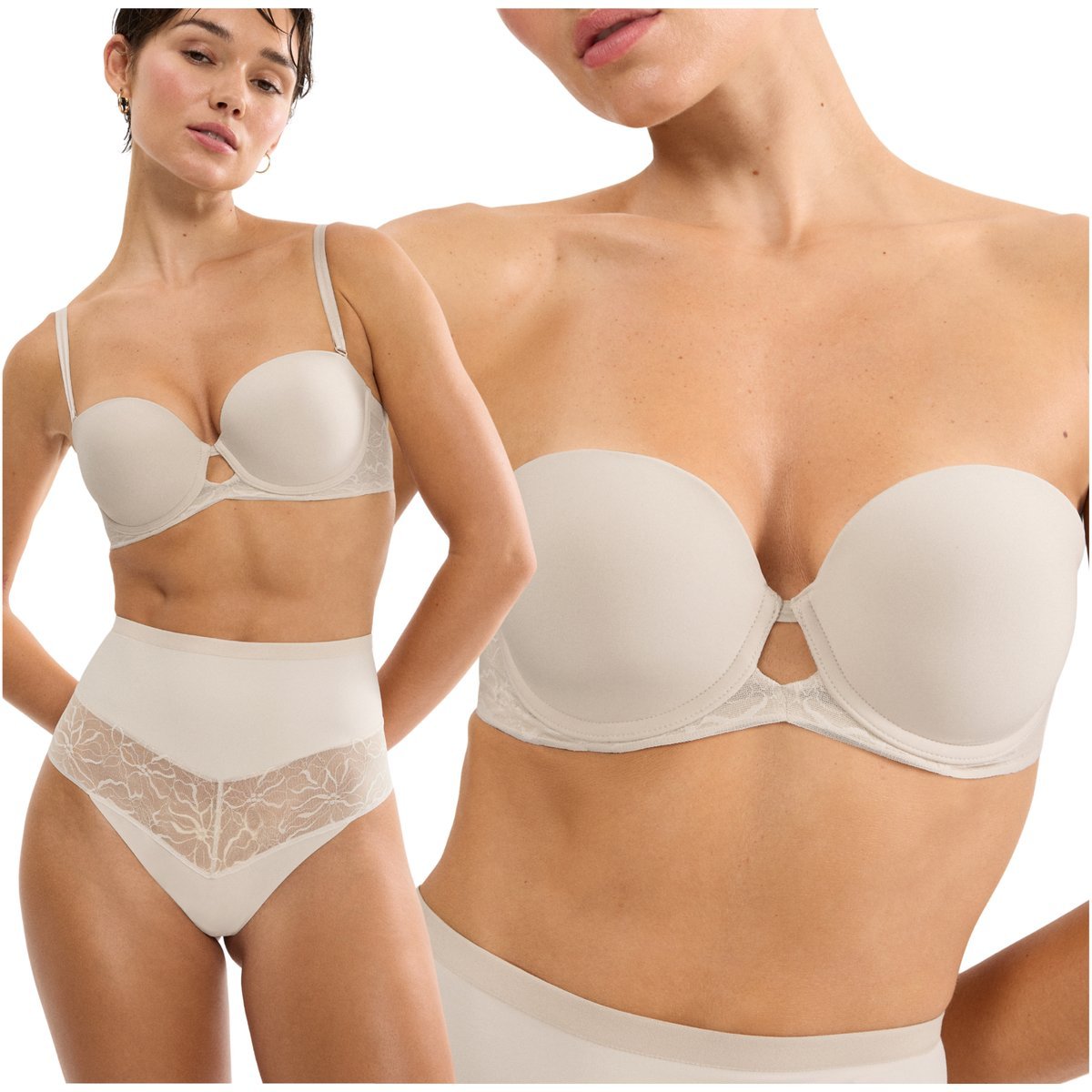 Biustonosz usztywniany stanik strapless Triumph COMFORT CONTOUR WDP beż 90C