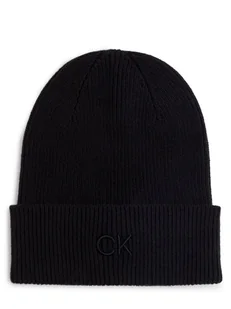 Calvin Klein Czapka damska z zawartością kaszmiru Kobiety Bawełna czarny jednolity, ONE SIZE - Czapki damskie - miniaturka - grafika 1