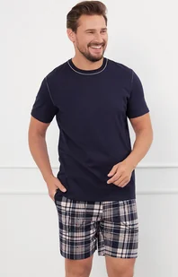 Piżama męska z krótkim rękawem i krótkimi spodniami Edwin, Kolor granatowy-wzór, Rozmiar M, Italian Fashion - Intymna - Piżamy męskie - miniaturka - grafika 1