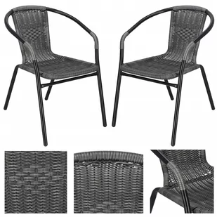 Krzesła ogrodowe 2 szt. metalowe, plecione krzesło na balkon szare zestaw Springos - Fotele i krzesła ogrodowe - miniaturka - grafika 1