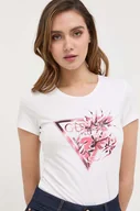 Koszulki sportowe damskie - Guess t-shirt damski kolor beżowy - miniaturka - grafika 1