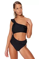 Stroje kąpielowe - Trendyol Damski strój kąpielowy z gładkiej dzianiny, Czarny, 38 - miniaturka - grafika 1