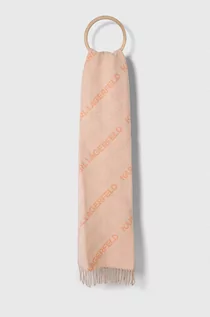 Apaszki i szaliki damskie - Karl Lagerfeld szalik wełniany kolor beżowy wzorzysty - grafika 1