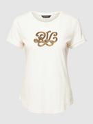 Koszulki i topy damskie - T-shirt z cekinowym obszyciem z logo model ‘HALLY’ - miniaturka - grafika 1