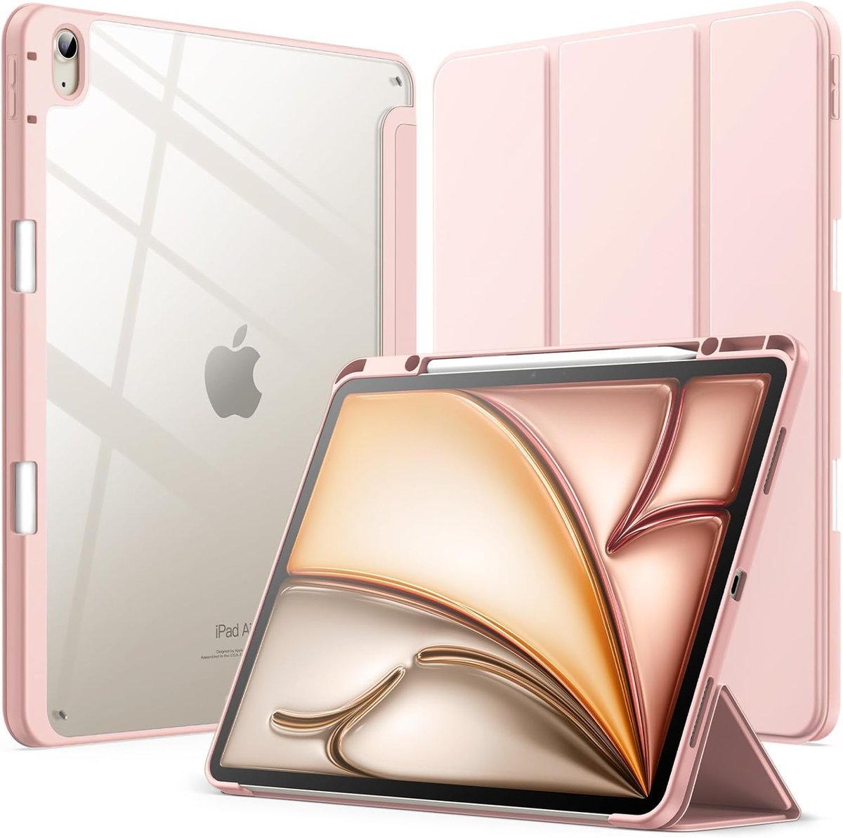 JETech Etui dla iPad Air 13 Cala M4/M3/M2 (2026/2025/2024) z Pencil Uchwyt, Przejaśniać Przezroczyste Tylna Skorupa Smukłą Podstawkę Odporny na Wstr..