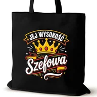 Torby i wózki na zakupy - Torba bawełniana szefowej czarna na ramię nadrukiem duża biura jej wysokość - miniaturka - grafika 1