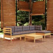Meble ogrodowe - vidaXL 6-cz. zestaw wypoczynkowy do ogrodu, szare poduszki, sosnowy - miniaturka - grafika 1