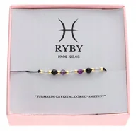 Bransoletki - ZŁOTA bransoletka znak zodiaku RYBY kamienie naturalne srebro 925 - miniaturka - grafika 1