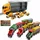 Rosfix Drewniana kolejka / pociąg "Mały Konduktor" na magnes 12szt. + Ciężarówka laweta + 6 autek