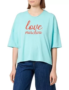 Koszulki i topy damskie - Love Moschino Damski top oversize, z krótkim rękawem, turkusowy, rozmiar 42 (DE), turkusowy, 42 - grafika 1