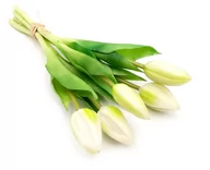 Sztuczne kwiaty - Tulipany silikonowe jak żywe białe bukiet 5 sztuk gumowe nierozkwitnięte 28 cm - miniaturka - grafika 1
