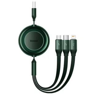 Baseus Bright Mirror 2 zwijany kabel przewód 3w1 USB Typ A - micro USB + Lightning + USB Typ C 3.5A 1.1m zielony (CAMJ010006) - Złącza, przejściówki, adaptery - miniaturka - grafika 1