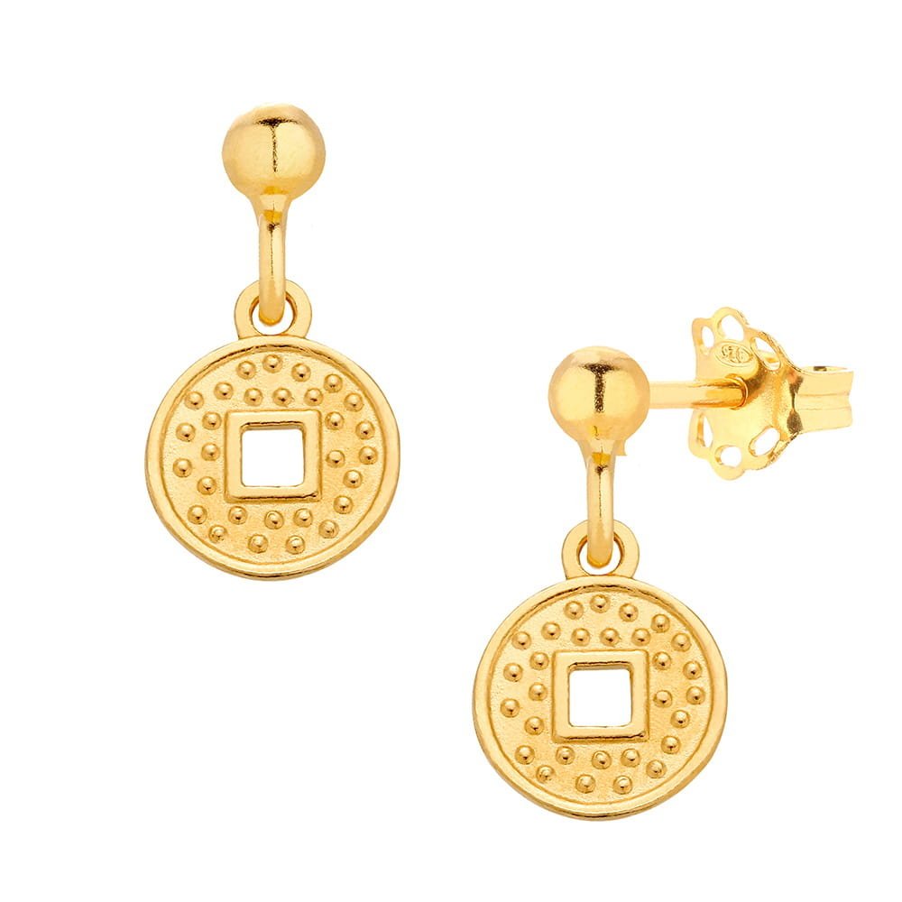 MYNESS Kolczyki z chińską monetą na szczęście /957/