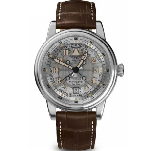 Zegarek Aviator Douglas Day-Date Meca 41 V.3.36.0.286.4 Zegarek męski automatyczny na brązowym pasku - Zegarki męskie - miniaturka - grafika 1