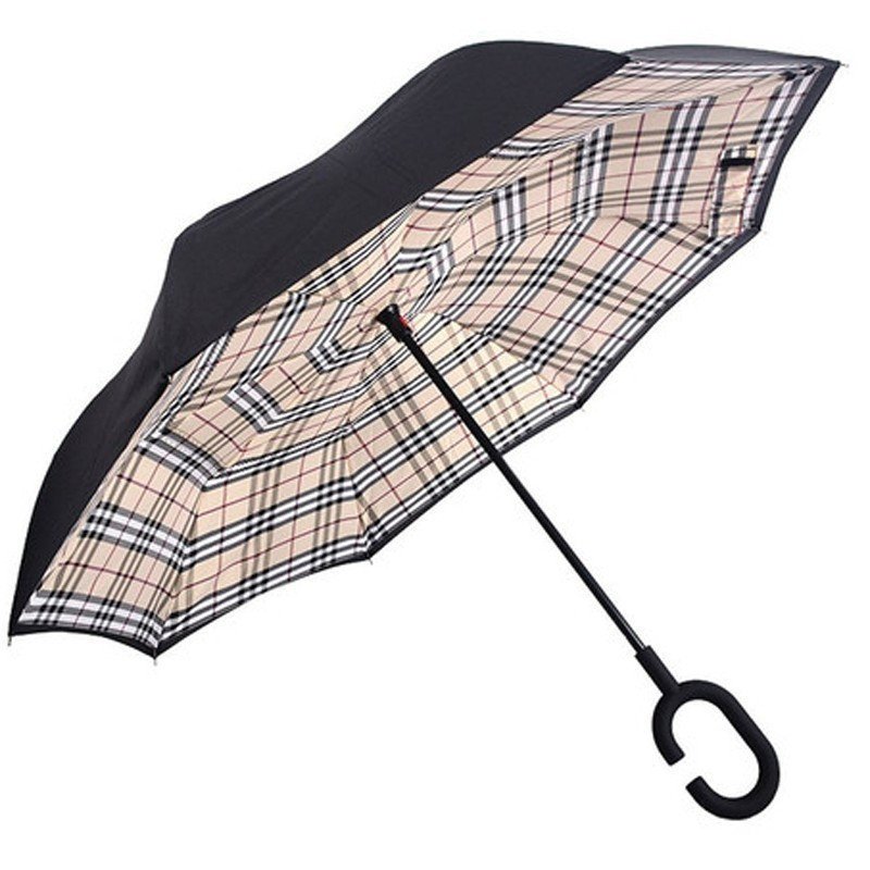 Odwrócony parasol z podwójnym materiałem Revers krata beż