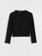 Bluzki dla dziewczynek - Reserved - Prążkowana koszulka - czarny - miniaturka - grafika 1