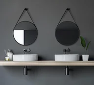 Lustra - Talos Black Style Okrągłe lustro ścienne w kolorze matowej czerni, okrągłe, z wysokiej jakości aluminiową ramą, z taśmą o wyglądzie skóry - miniaturka - grafika 1