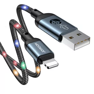 Joyroom wytrzymały kabel przewód USB - Lightning z reagującym na dźwięk podświetleniem LED 2,4A 1,2m szary S-1230N16 - Kable USB - miniaturka - grafika 1