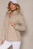 Kurtki damskie - Ciemnobeżowa Pikowana Kurtka Przejściowa z Kapturem Silidi - miniaturka - grafika 1