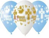Dewocjonalia - Balony dekoracyjne na Chrzest Święty, biało-niebieskie, 33 cm, 5 szt. - miniaturka - grafika 1