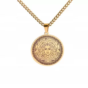 Złoty Naszyjnik Mitologiczna Meduza Gorgon STAL Punk Gothic - Naszyjniki - miniaturka - grafika 1