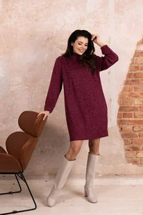 Prosta Sukienka ze Stójką - Bordowa - Sukienki - miniaturka - grafika 1