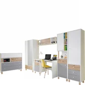 Zestawy mebli dla dzieci - Zestaw Mebli Młodzieżowych C Faro Meblar Biały Lux, Dąb Artisan, Szary - miniaturka - grafika 1
