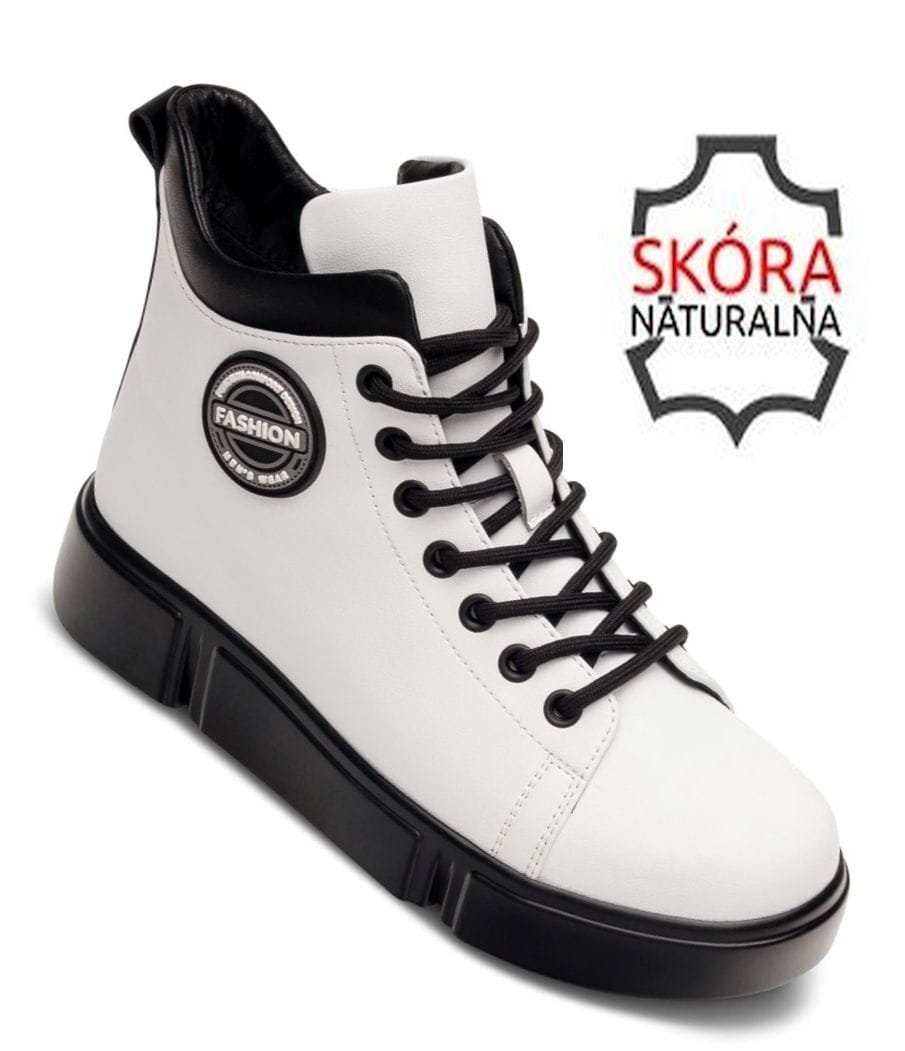 Botki damskie skórzane białe B-3-212 – ocieplane trzewiki zimowe rozmiar: 40