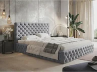 Łóżka - Łóżko tapicerowane SIM 8 z zagłówkiem, 180x200 cm, łóżko podwójne z podstawą łóżka i stelażem z listew wykonanych z drewna, tkanina welurowa, kolor: szary - miniaturka - grafika 1