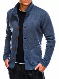 Bluzy męskie - Bluza męska rozpinana bez kaptura CARMELO - jeansowa - M - Ombre Clothing - grafika 1