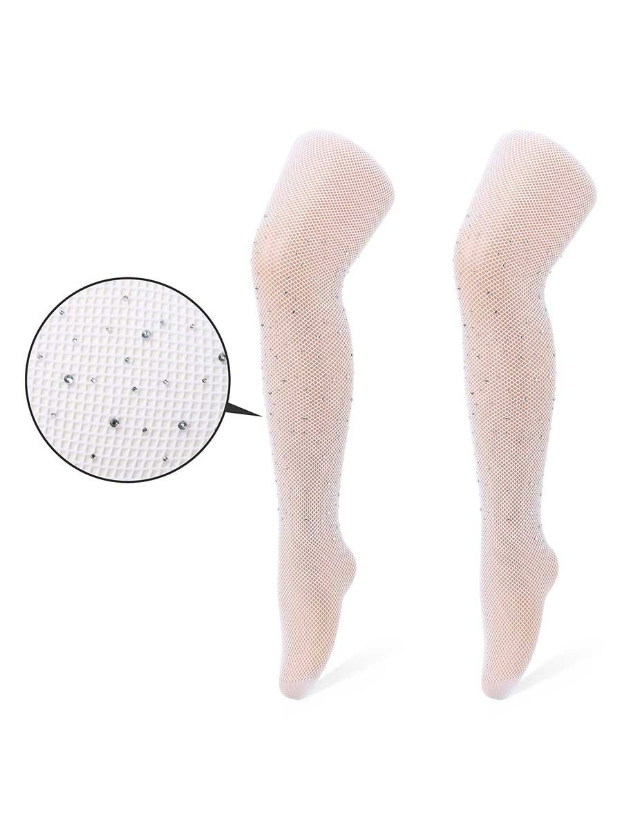 Dziewczęce rajstopy kabaretki z kryształkami białe Be Snazzy r.L