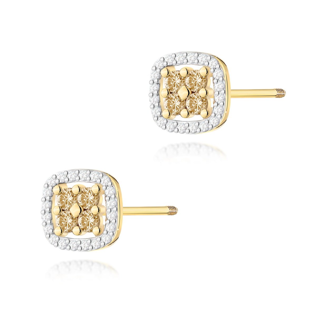 Złote kolczyki K0441 z diamentami żółte złoto sztyft zakręcany pr. 585