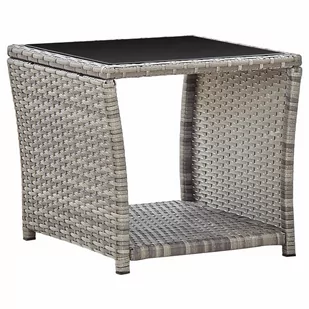 vidaXL Stolik kawowy, szary, 45x45x40 cm, rattan PE i szkło - Stoły ogrodowe - miniaturka - grafika 1