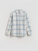 Bluzki dla chłopców - Reserved - Bawełniana koszula w kratę - jasnoniebieski - miniaturka - grafika 1