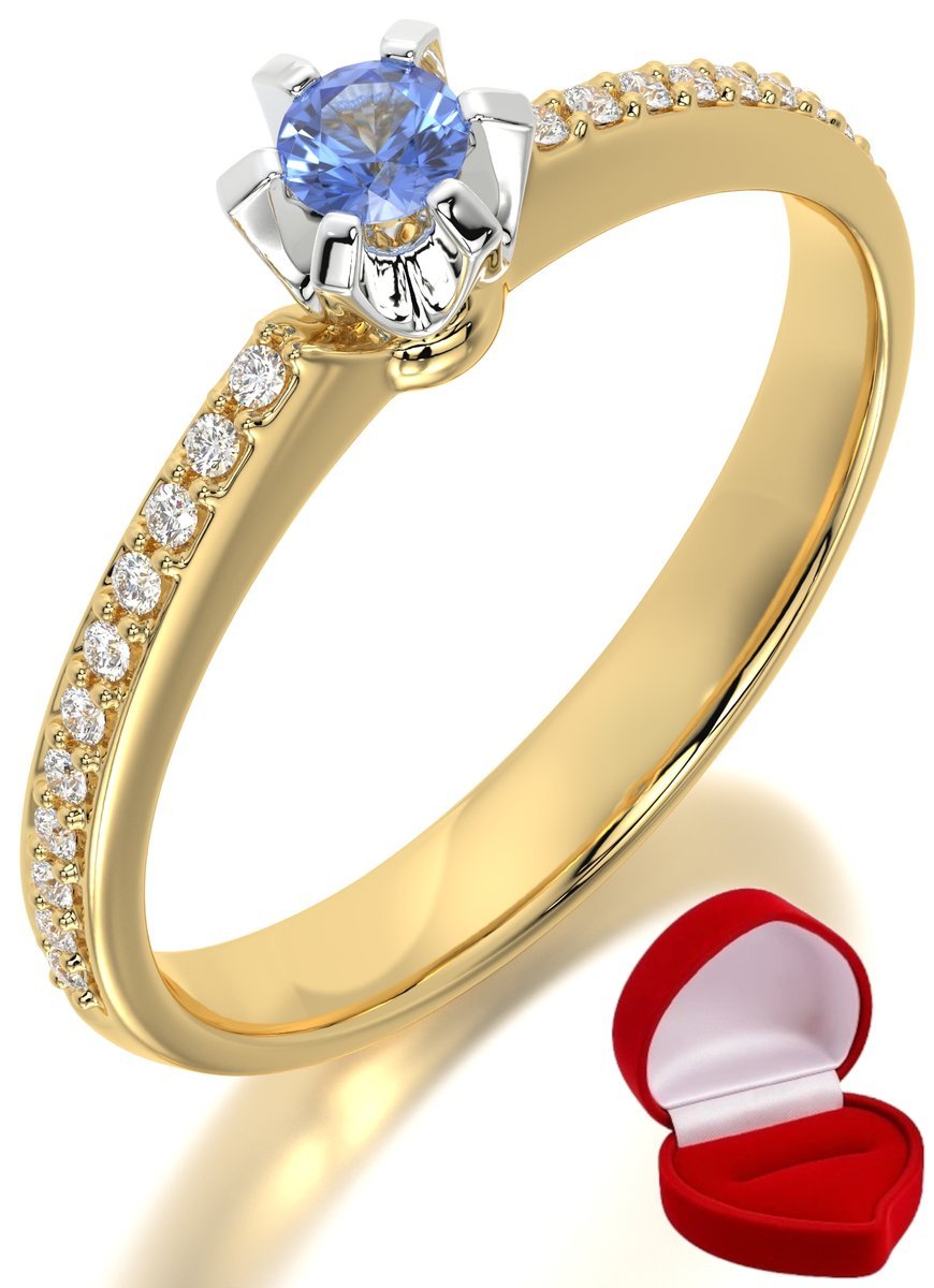 ZŁOTY PIERŚCIONEK ZARĘCZYNOWY 585 14k SZAFIR 0,09 ct + PUDEŁKO R29